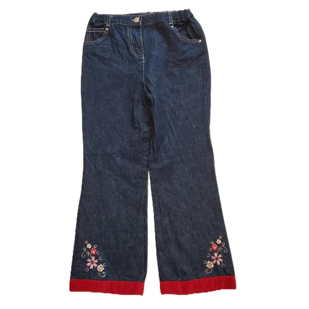 Nannette Girls Jeans vintage LN red trim embroidered zipper elastic waist Sz 6X